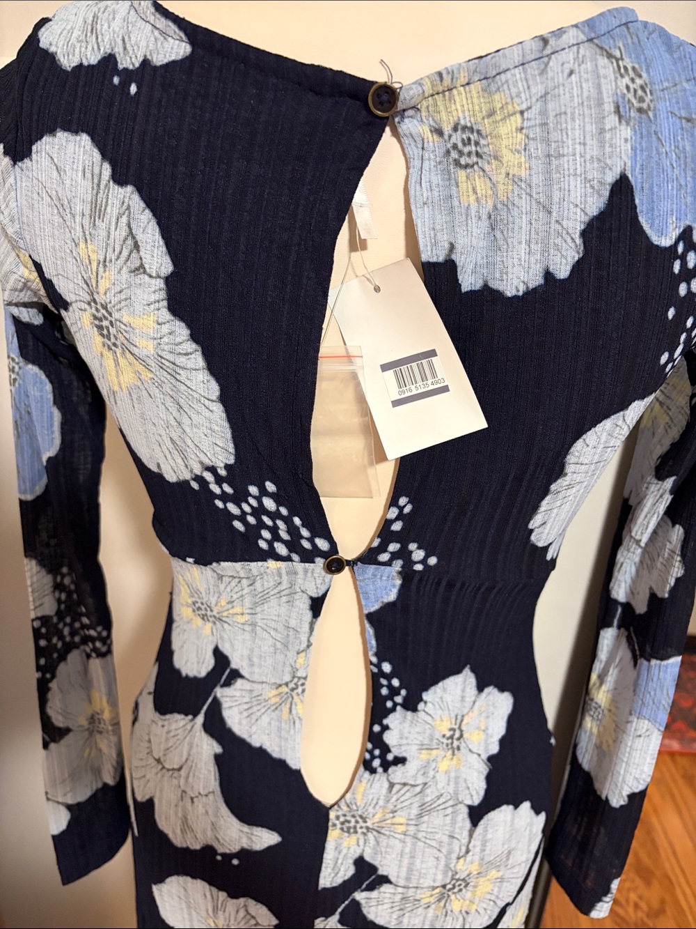 NWT Free People š©µš Calla Floral Long Sleeve Knit Midi Dress - Picture 10 of 10